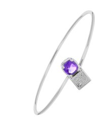 1 Cttw Purple Amethyst And Diamond Bangle Bracelet Brass Plating 7 mm Cushion - Silver