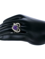 1 Cttw Purple Amethyst Ring .925 Sterling Silver With Rhodium Heart Shape 7 mm