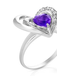 1 Cttw Purple Amethyst Ring .925 Sterling Silver With Rhodium Heart Shape 7 mm - Silver