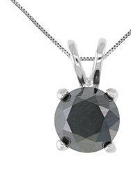 1 cttw Round Shape Black Diamond Pendants Sterling Silver With 18" Chain - Silver