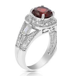 1.05 Cttw Garnet Ring .925 Sterling Silver With Rhodium Plating Round Shape 7 MM - Silver