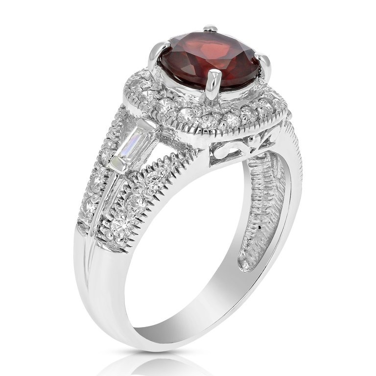 1.05 Cttw Garnet Ring .925 Sterling Silver With Rhodium Plating Round Shape 7 MM - Silver