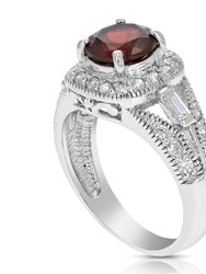 1.05 Cttw Garnet Ring .925 Sterling Silver With Rhodium Plating Round Shape 7 MM