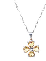 1.10 Cttw Pendant Necklace, Citrine Pendant Necklace For Women In .925 Sterling Silver with Rhodium, 18" Chain, Prong Setting