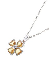 1.10 Cttw Pendant Necklace, Citrine Pendant Necklace For Women In .925 Sterling Silver with Rhodium, 18" Chain, Prong Setting