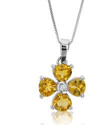 1.10 Cttw Pendant Necklace, Citrine Pendant Necklace For Women In .925 Sterling Silver with Rhodium, 18" Chain, Prong Setting - Silver