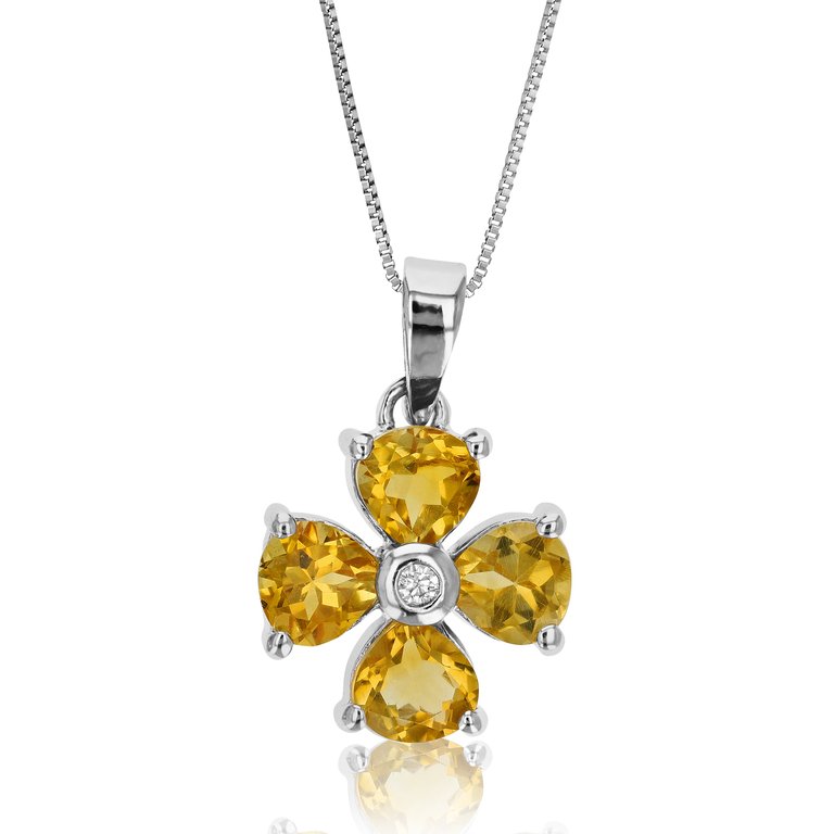1.10 Cttw Pendant Necklace, Citrine Pendant Necklace For Women In .925 Sterling Silver with Rhodium, 18" Chain, Prong Setting - Silver