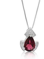1.10 Cttw Pendant Necklace, Garnet Pear Shape Pendant Necklace For Women in .925 Sterling Silver With Rhodium, 18" Chain, Prong Setting - Silver