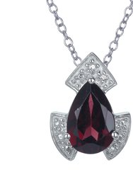1.10 Cttw Pendant Necklace, Garnet Pear Shape Pendant Necklace For Women in .925 Sterling Silver With Rhodium, 18" Chain, Prong Setting