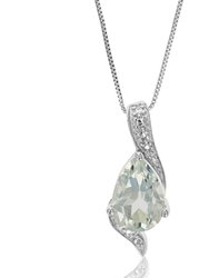 1.10 Cttw Pendant Necklace, Green Amethyst Pear Shape Pendant Necklace For Women In 18" Chain, Prong Setting, 1 Gemstones - Silver
