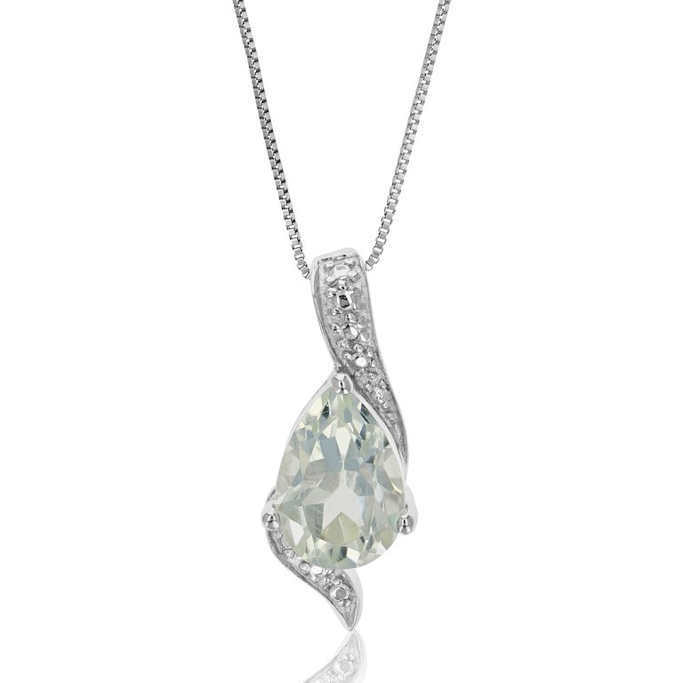 1.10 Cttw Pendant Necklace, Green Amethyst Pear Shape Pendant Necklace For Women In 18" Chain, Prong Setting, 1 Gemstones - Silver