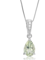 1.10 Cttw Pendant Necklace, Green Amethyst Pear Shape Pendant Necklace For Women In .925 Sterling Silver With Rhodium - Silver