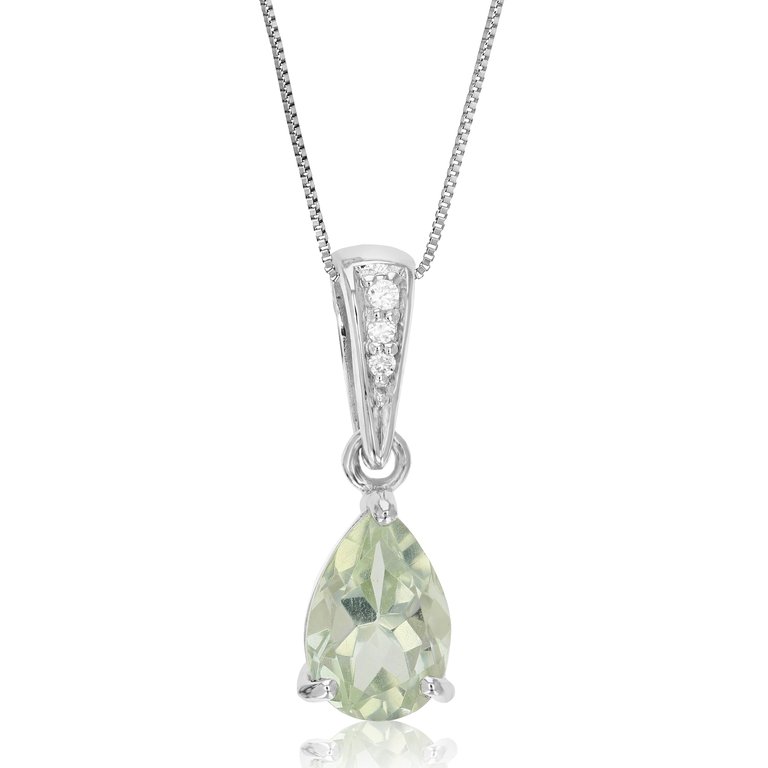 1.10 Cttw Pendant Necklace, Green Amethyst Pear Shape Pendant Necklace For Women In .925 Sterling Silver With Rhodium - Silver