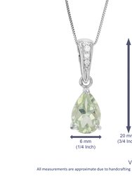 1.10 Cttw Pendant Necklace, Green Amethyst Pear Shape Pendant Necklace For Women In .925 Sterling Silver With Rhodium