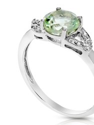 1.20 Cttw Green Amethyst Ring .925 Sterling Silver With Rhodium Round Shape 7 MM