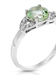 1.20 Cttw Green Amethyst Ring .925 Sterling Silver With Rhodium Round Shape 7 MM - Silver