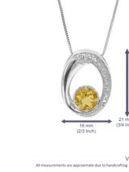 1.20 Cttw Pendant Necklace, Citrine Pendant Necklace For Women In .925 Sterling Silver With Rhodium, 18" Chain, Prong Setting