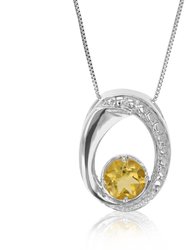 1.20 Cttw Pendant Necklace, Citrine Pendant Necklace For Women In .925 Sterling Silver With Rhodium, 18" Chain, Prong Setting - Silver