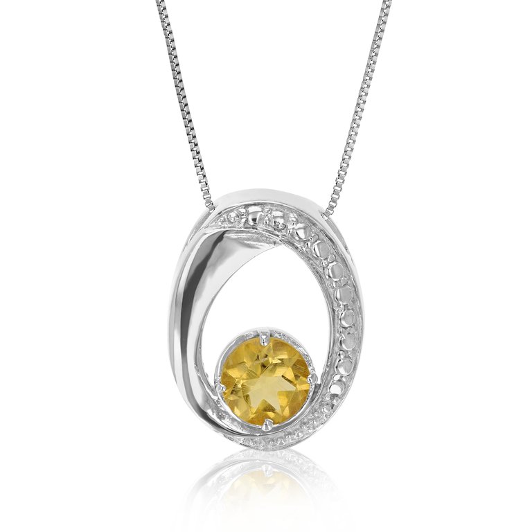 1.20 Cttw Pendant Necklace, Citrine Pendant Necklace For Women In .925 Sterling Silver With Rhodium, 18" Chain, Prong Setting - Silver