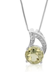 1.20 cttw Pendant Necklace, Lemon Quartz Pendant Necklace For Women In .925 Sterling Silver With Rhodium, 18" Chain, Prong Setting - 0.50" L x 0.30" W - Silver