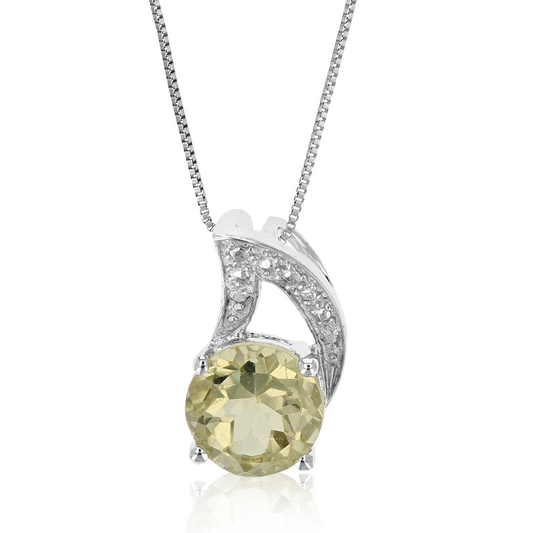 1.20 cttw Pendant Necklace, Lemon Quartz Pendant Necklace For Women In .925 Sterling Silver With Rhodium, 18" Chain, Prong Setting - 0.50" L x 0.30" W - Silver