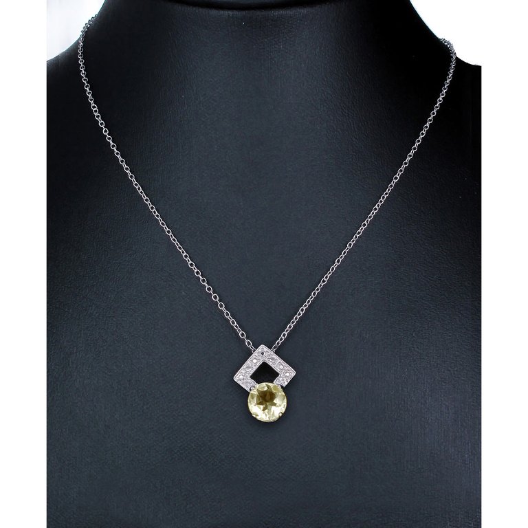 1.20 cttw Pendant Necklace, Lemon Quartz Pendant Necklace For Women In .925 Sterling Silver With Rhodium, 18" Chain, Prong Setting - 0.50" L x 0.40" W