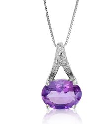 1.20 cttw Pendant Necklace, Purple Amethyst Oval Shape Pendant Necklace For Women In .925 Sterling Silver With Rhodium, 18" Chain, Prong Setting - Silver