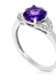 1.20 cttw Purple Amethyst Ring .925 Sterling Silver Rhodium Round Beads 7 MM