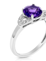 1.20 cttw Purple Amethyst Ring .925 Sterling Silver Rhodium Round Beads 7 MM - Silver