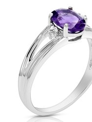 1.20 Cttw Purple Amethyst Ring .925 Sterling Silver With Rhodium Oval 8x6 mm - Silver