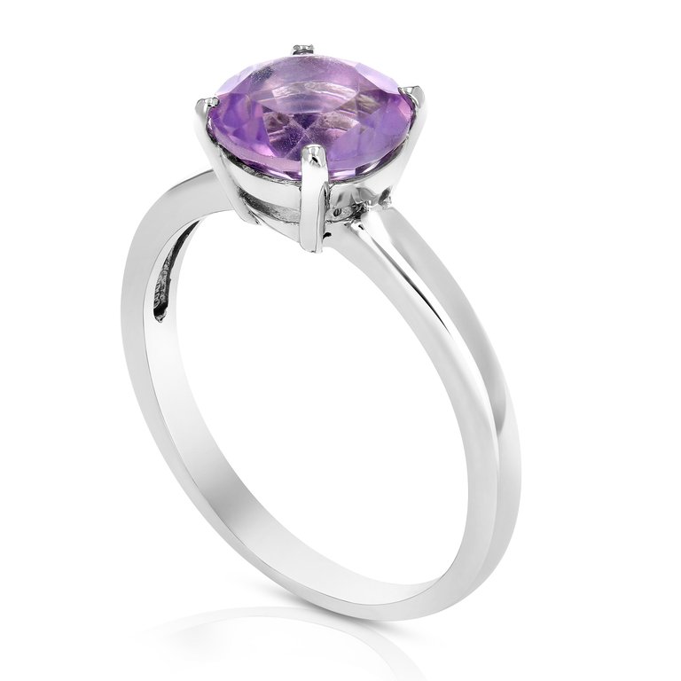 1.25 cttw Purple Amethyst Ring .925 Sterling Silver With Rhodium Round 8 MM