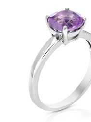 1.25 cttw Purple Amethyst Ring .925 Sterling Silver With Rhodium Round 8 MM - Silver