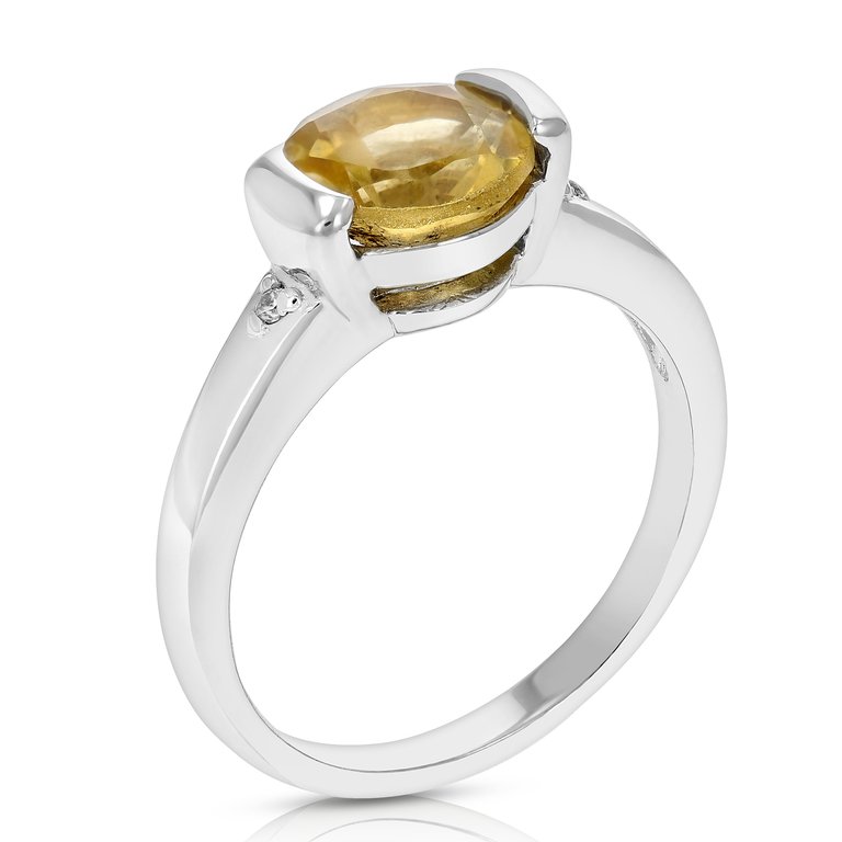 1.30 Cttw Citrine Ring In .925 Sterling Silver With Rhodium Plating Round Shape - Silver