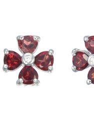 1.40 Cttw Garnet Stud Earrings .925 Sterling Silver With Rhodium 4 MM Heart