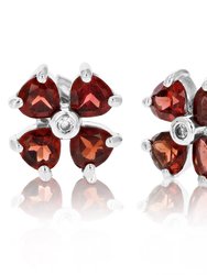 1.40 Cttw Garnet Stud Earrings .925 Sterling Silver With Rhodium 4 MM Heart - Silver