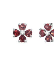 1.40 Cttw Garnet Stud Earrings .925 Sterling Silver With Rhodium 4 MM Heart