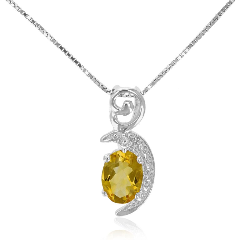 1.50 Cttw Pendant Necklace, Citrine Oval Pendant Necklace For Women In .925 Sterling Silver With Rhodium, 18 Inch Chain, Prong Setting - Silver