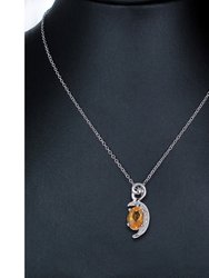 1.50 Cttw Pendant Necklace, Citrine Oval Pendant Necklace For Women In .925 Sterling Silver With Rhodium, 18 Inch Chain, Prong Setting