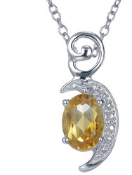 1.50 Cttw Pendant Necklace, Citrine Oval Pendant Necklace For Women In .925 Sterling Silver With Rhodium, 18 Inch Chain, Prong Setting