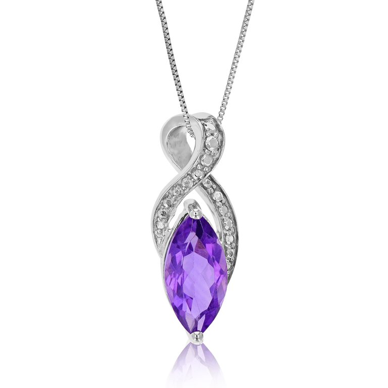 1.50 Cttw Pendant Necklace, Purple Amethyst Marquise Pendant Necklace For Women In .925 Sterling Silver With Rhodium, 18 Inch Chain, Prong Setting - Silver