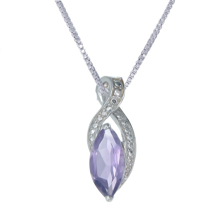 1.50 Cttw Pendant Necklace, Purple Amethyst Marquise Pendant Necklace For Women In .925 Sterling Silver With Rhodium, 18 Inch Chain, Prong Setting