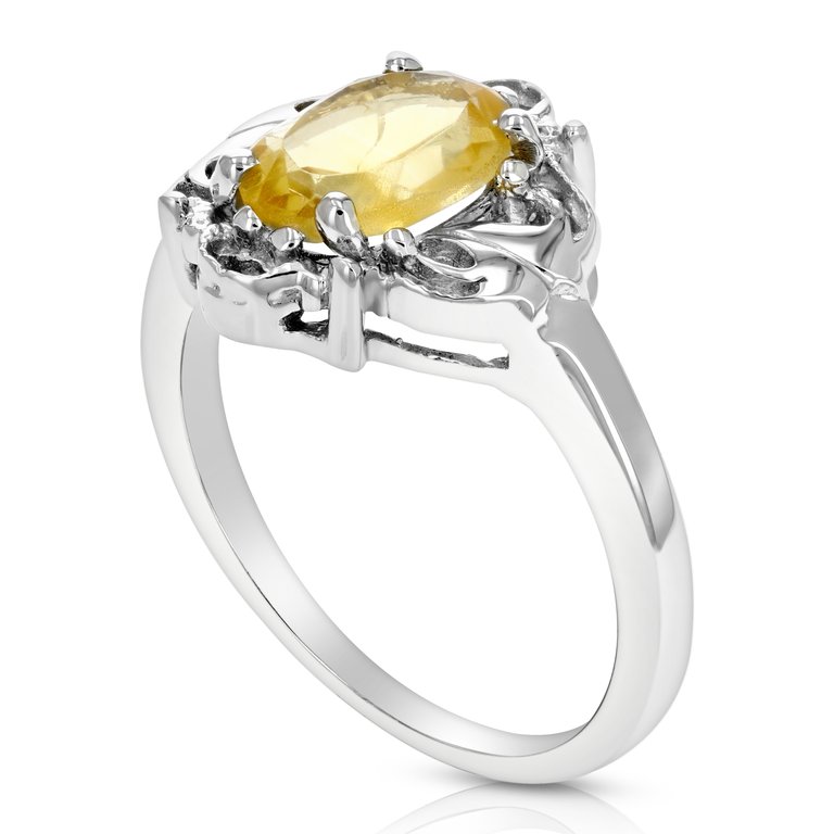 1.60 Cttw Citrine Ring .925 Sterling Silver With Rhodium Plating Oval Shape - width 14 mm 