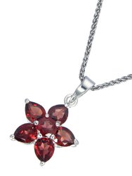 1.60 Cttw Pendant Necklace, Garnet Pear Shape Pendant Necklace For Women In .925 Sterling Silver With Rhodium, 18" Chain, Prong Setting