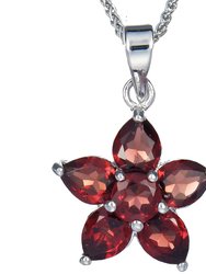 1.60 Cttw Pendant Necklace, Garnet Pear Shape Pendant Necklace For Women In .925 Sterling Silver With Rhodium, 18" Chain, Prong Setting