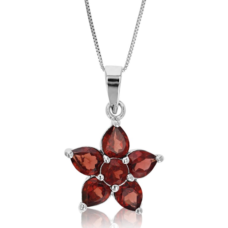 1.60 Cttw Pendant Necklace, Garnet Pear Shape Pendant Necklace For Women In .925 Sterling Silver With Rhodium, 18" Chain, Prong Setting - Silver