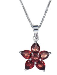 1.60 Cttw Pendant Necklace, Garnet Pear Shape Pendant Necklace For Women In .925 Sterling Silver With Rhodium, 18" Chain, Prong Setting