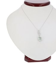 1.60 Cttw Pendant Necklace, Green Amethyst Oval Pendant Necklace For Women In .925 Sterling Silver With Rhodium, 18" Chain, Prong Setting