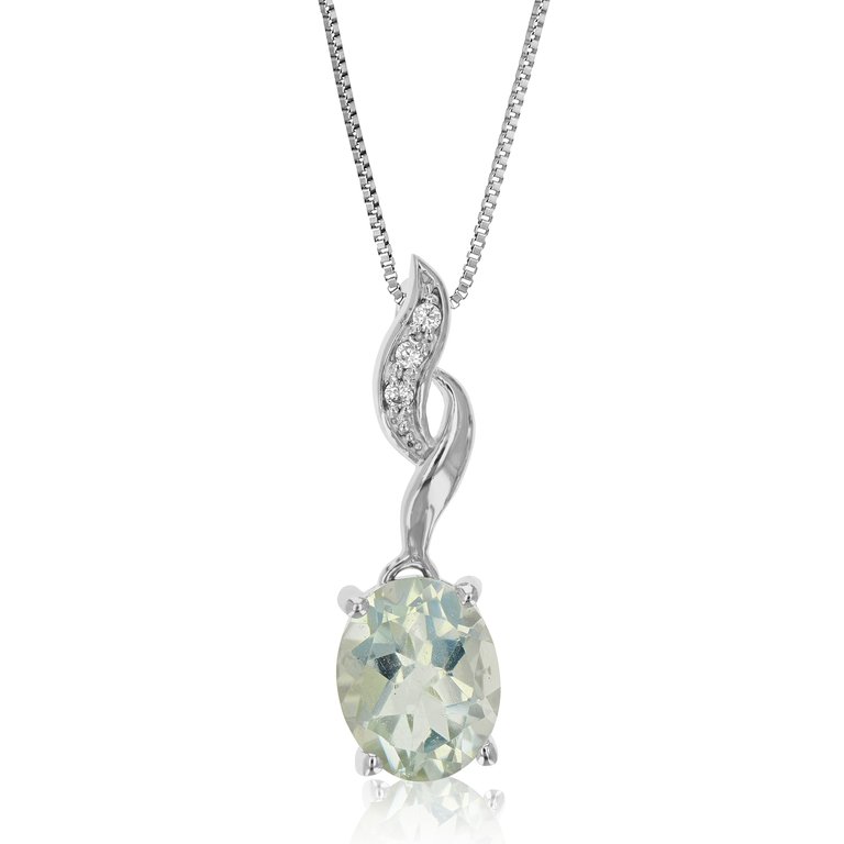 1.60 Cttw Pendant Necklace, Green Amethyst Oval Pendant Necklace For Women In .925 Sterling Silver With Rhodium, 18" Chain, Prong Setting - Silver
