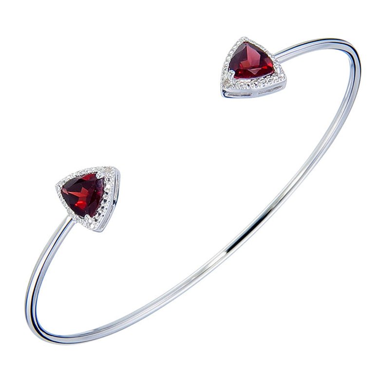 1.80 Cttw Garnet Cuff Bangle Bracelet Brass With Rhodium Plating 7 MM Trillion - Rhodium