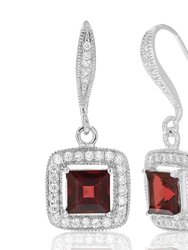 1.80 Cttw Garnet Dangle Earrings .925 Sterling Silver With Rhodium 6 mm Princess - Silver